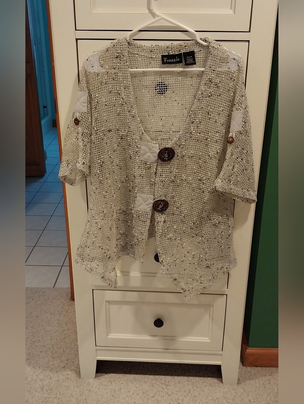 Frazzle Open-Weave Speckled Knit Cardigan - Cream with Black Flecks